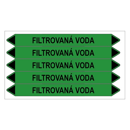 Značení potrubí, filtrovaná voda,5 ks, 150 × 12 mm